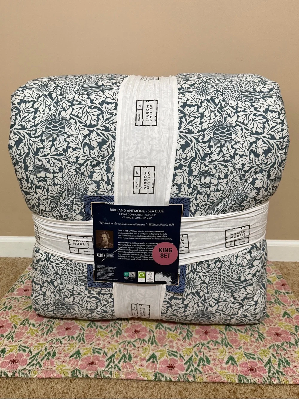 William Morris Bird and Anemone King Comforter in Sea Blue